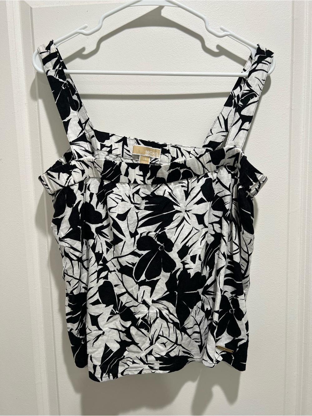 Michael Kors Black & White Floral Square-Neck Tank